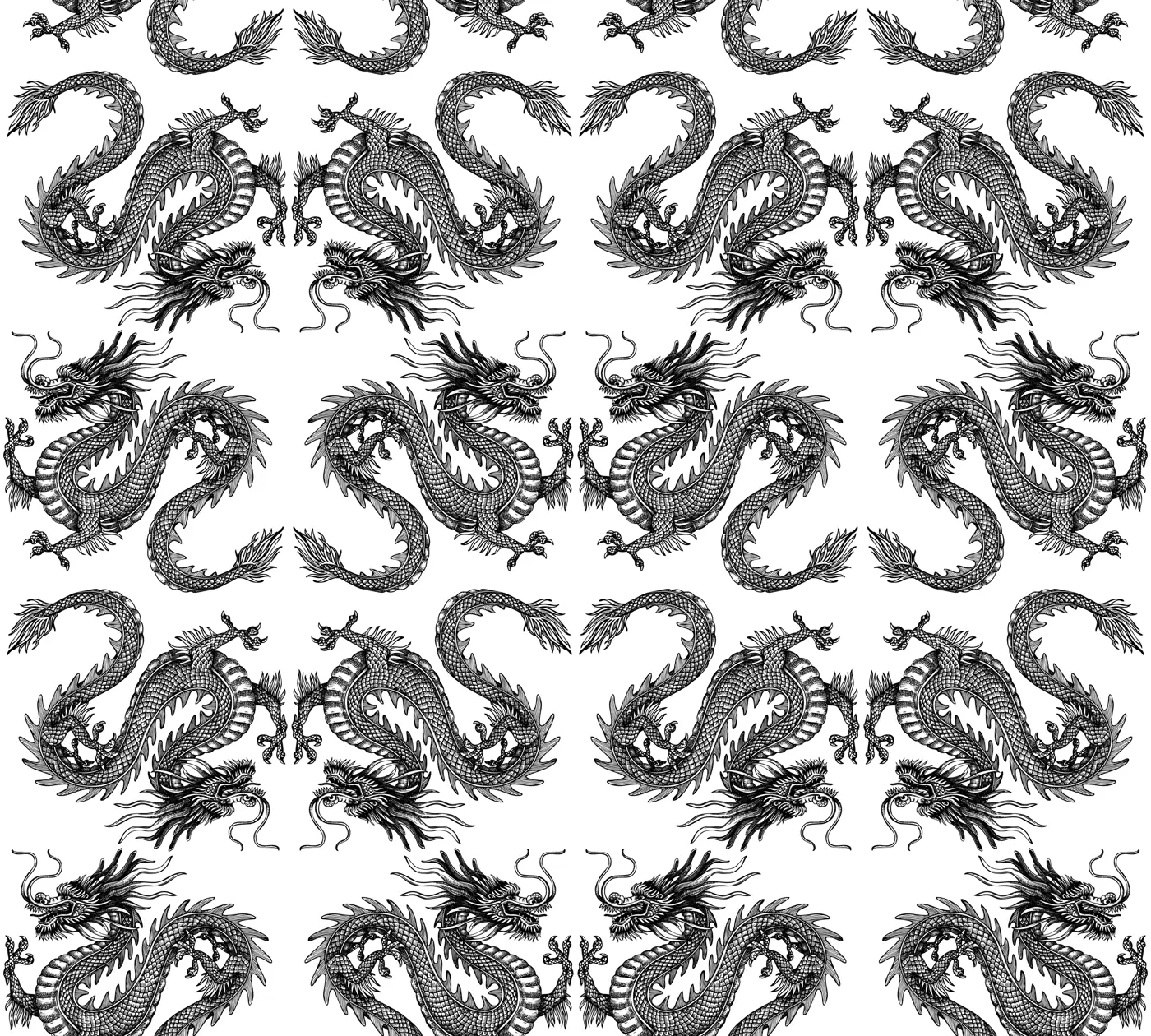 Chinese dragon sketch. Hand-drawn vector illustration. Traditional China seamless pattern. NOT AI generated Illustration